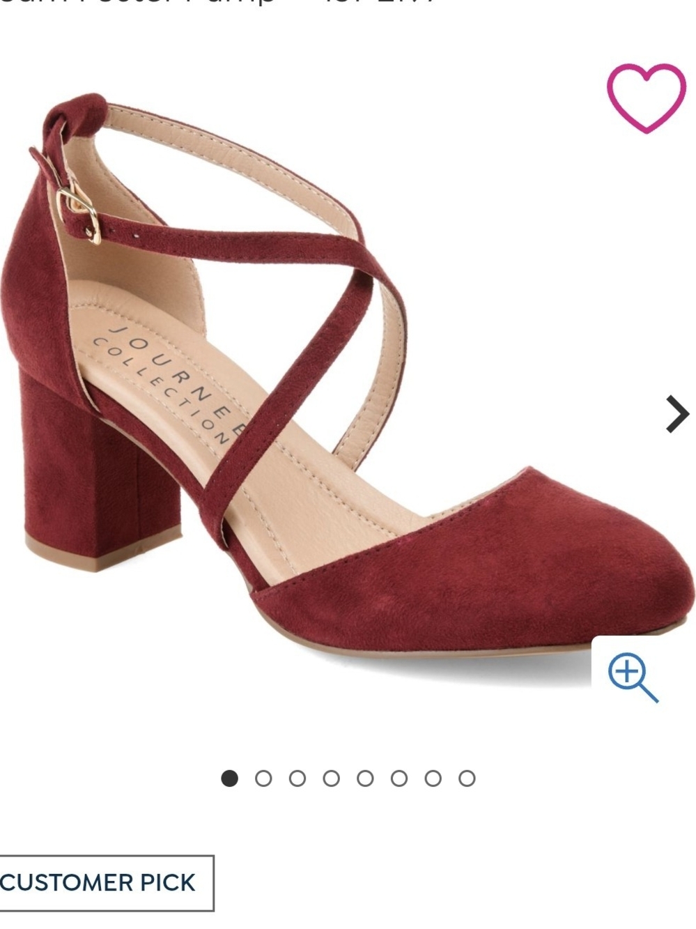Journee Collection Women’s Wine Suede Cross-Strap Block Heel Pump